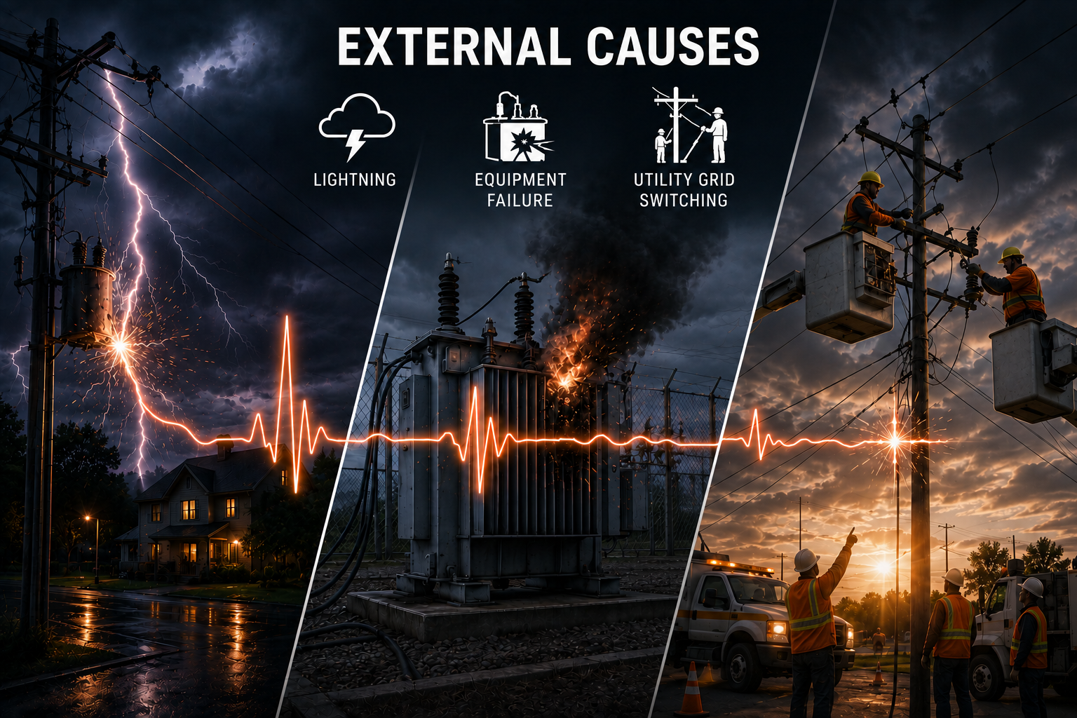 External causes of power surges including lightning